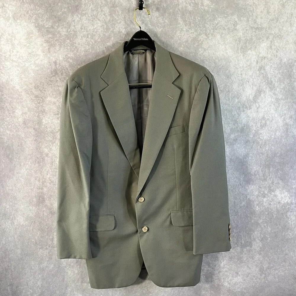 Norman Hilton Sport Coat Men 45L Olive Green Two Button USA Blazer w/ Hanger